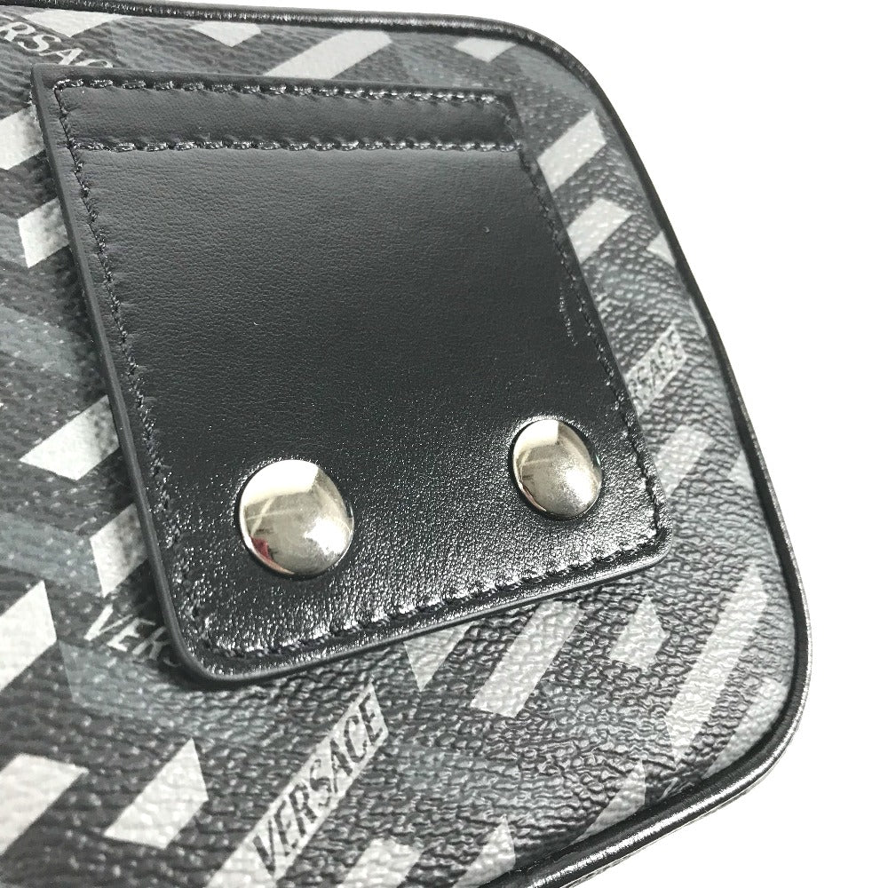 VERSACE Pouch leather gray Total logo Lagreca Square Women Used Authentic