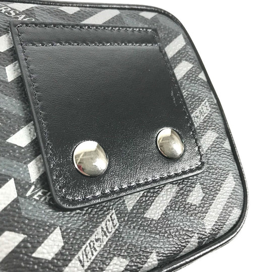 VERSACE Pouch leather gray Total logo Lagreca Square Women Used Authentic