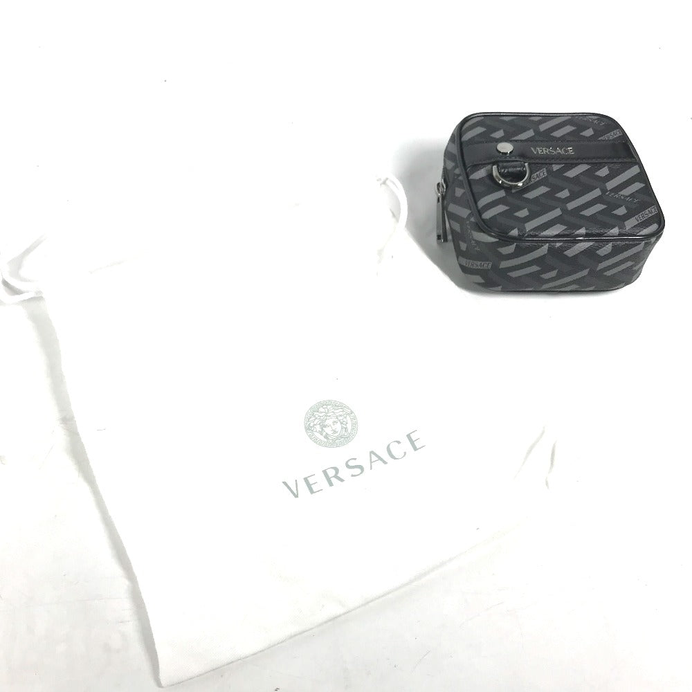 VERSACE Pouch leather gray Total logo Lagreca Square Women Used Authentic