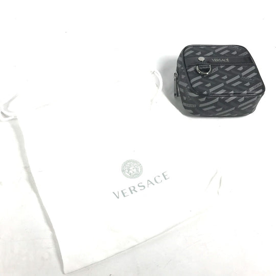 VERSACE Pouch leather gray Total logo Lagreca Square Women Used Authentic