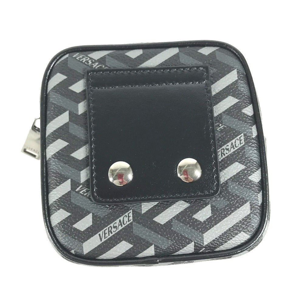 VERSACE Pouch leather gray Total logo Lagreca Square Women Used Authentic