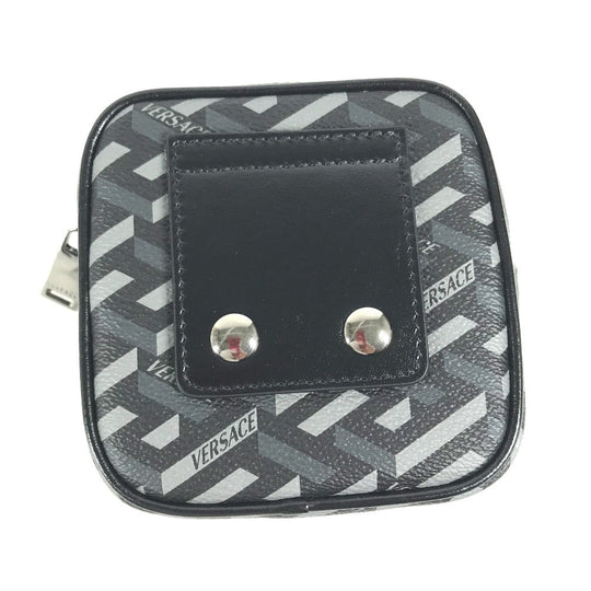 VERSACE Pouch leather gray Total logo Lagreca Square Women Used Authentic