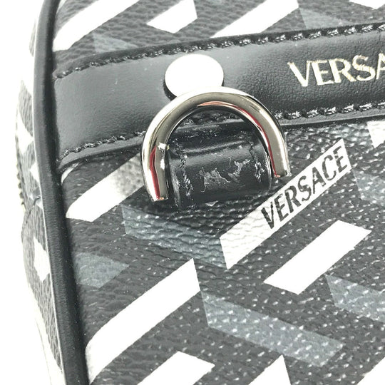 VERSACE Pouch leather gray Total logo Lagreca Square Women Used Authentic