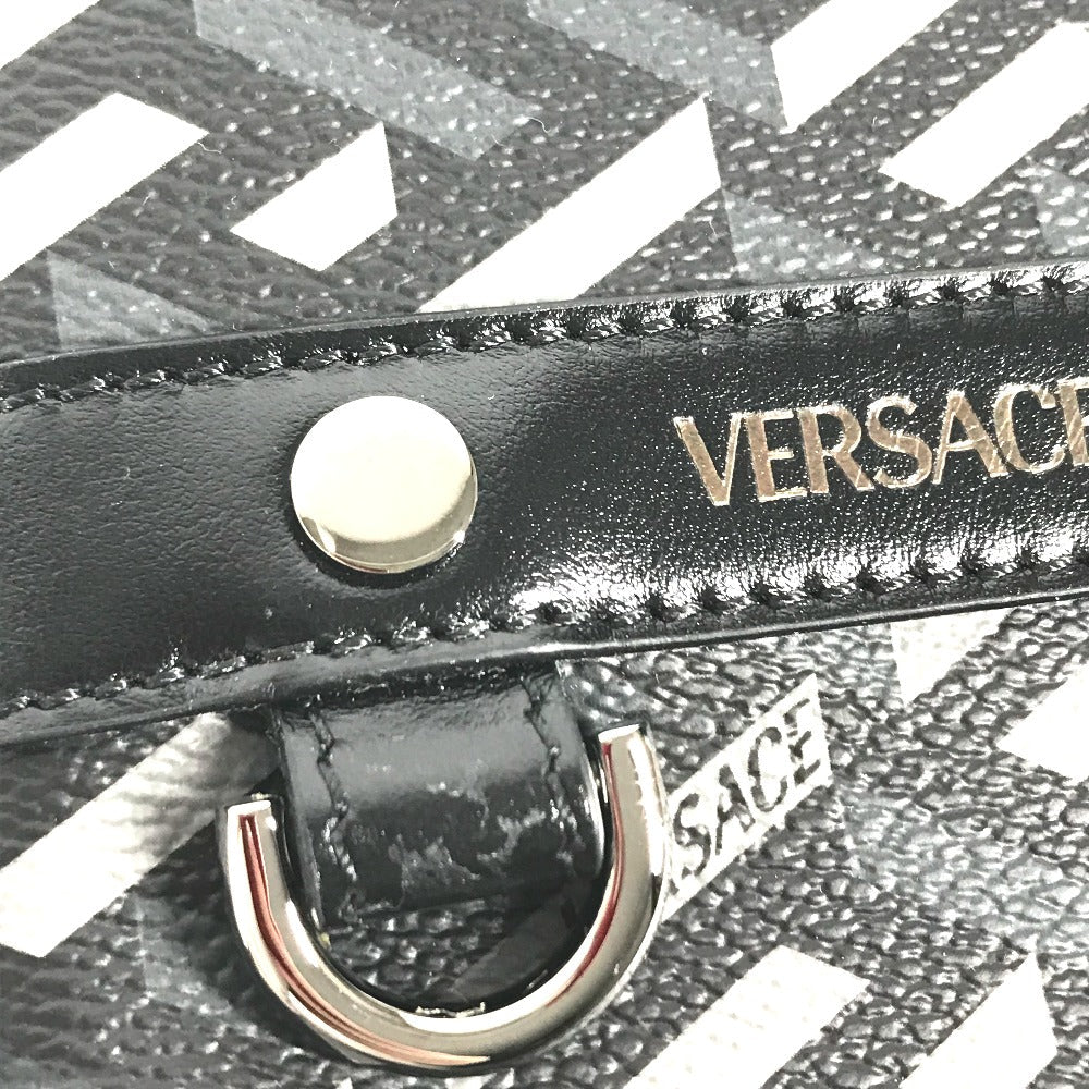 VERSACE Pouch leather gray Total logo Lagreca Square Women Used Authentic