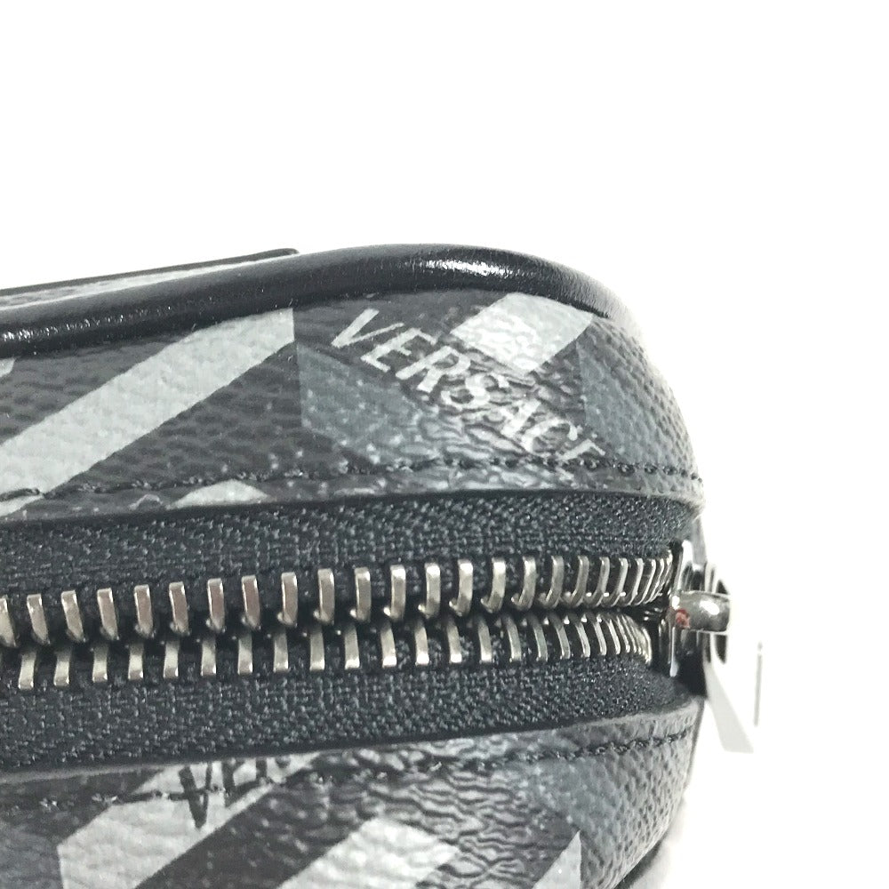 VERSACE Pouch leather gray Total logo Lagreca Square Women Used Authentic