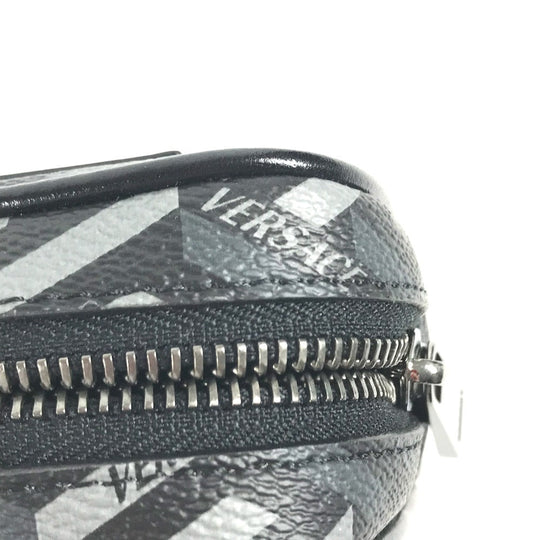 VERSACE Pouch leather gray Total logo Lagreca Square Women Used Authentic