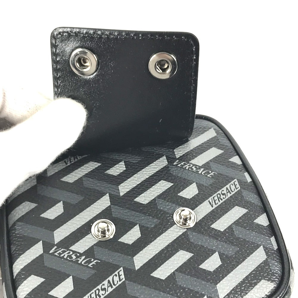 VERSACE Pouch leather gray Total logo Lagreca Square Women Used Authentic