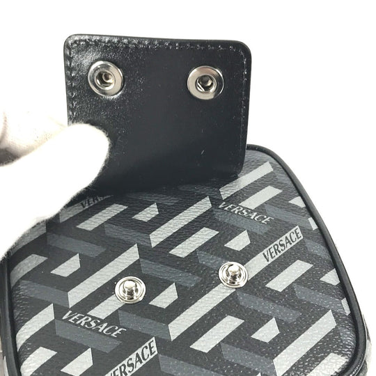 VERSACE Pouch leather gray Total logo Lagreca Square Women Used Authentic