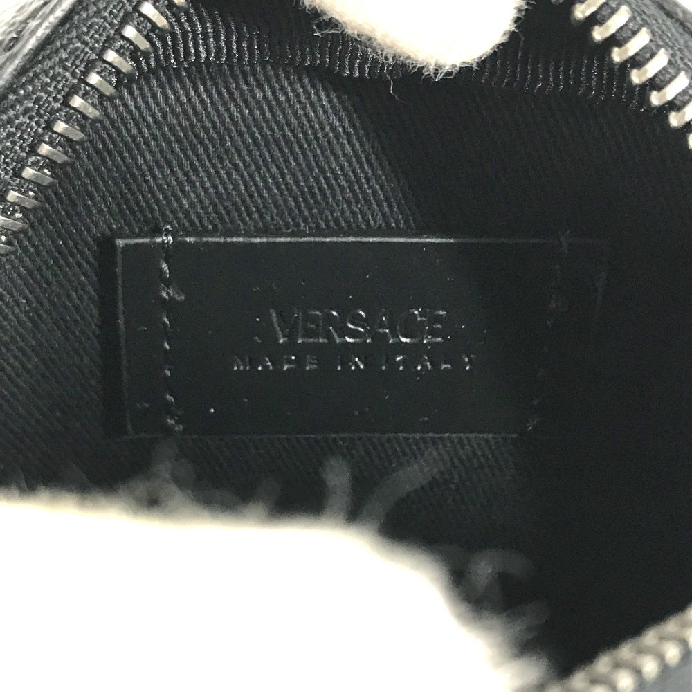 VERSACE Pouch leather gray Total logo Lagreca Square Women Used Authentic