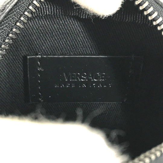 VERSACE Pouch leather gray Total logo Lagreca Square Women Used Authentic