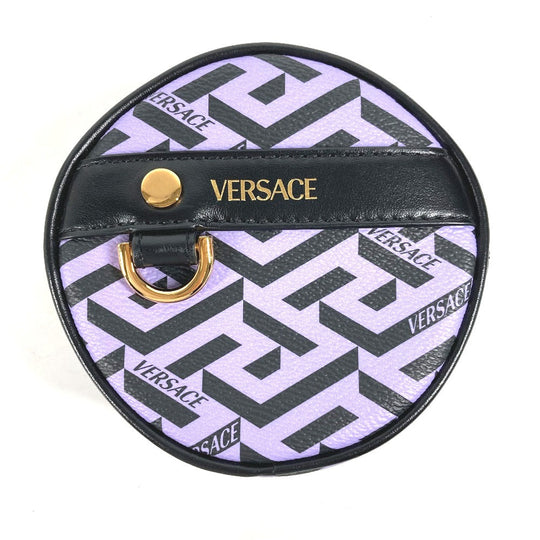 VERSACE Pouch leather purple All logo Lagreca round Women Used Authentic