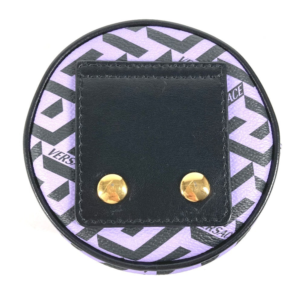 VERSACE Pouch leather purple All logo Lagreca round Women Used Authentic