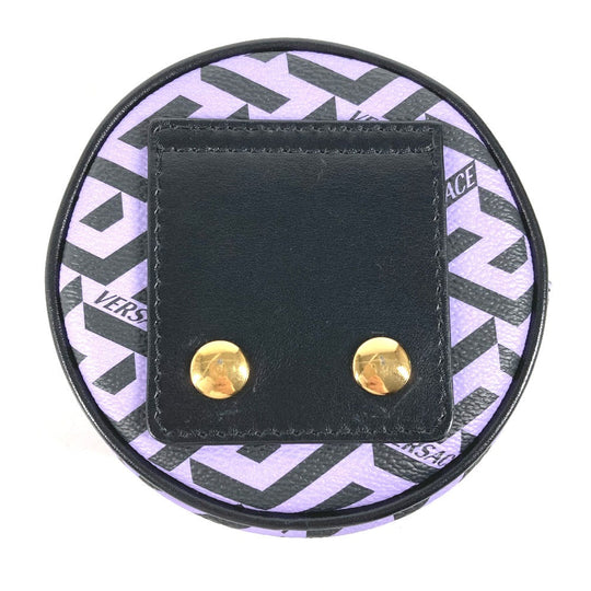 VERSACE Pouch leather purple All logo Lagreca round Women Used Authentic