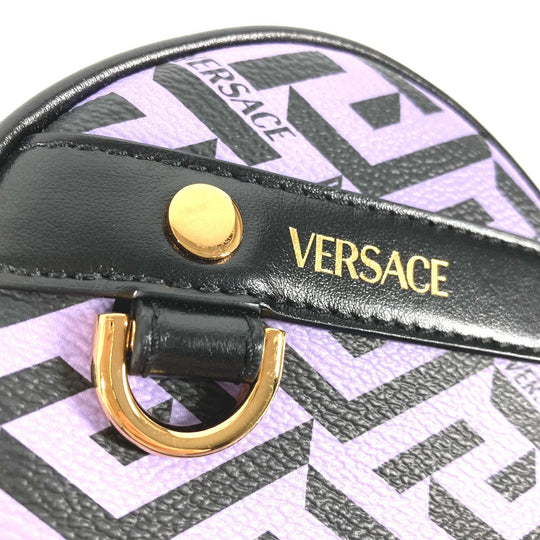 VERSACE Pouch leather purple All logo Lagreca round Women Used Authentic