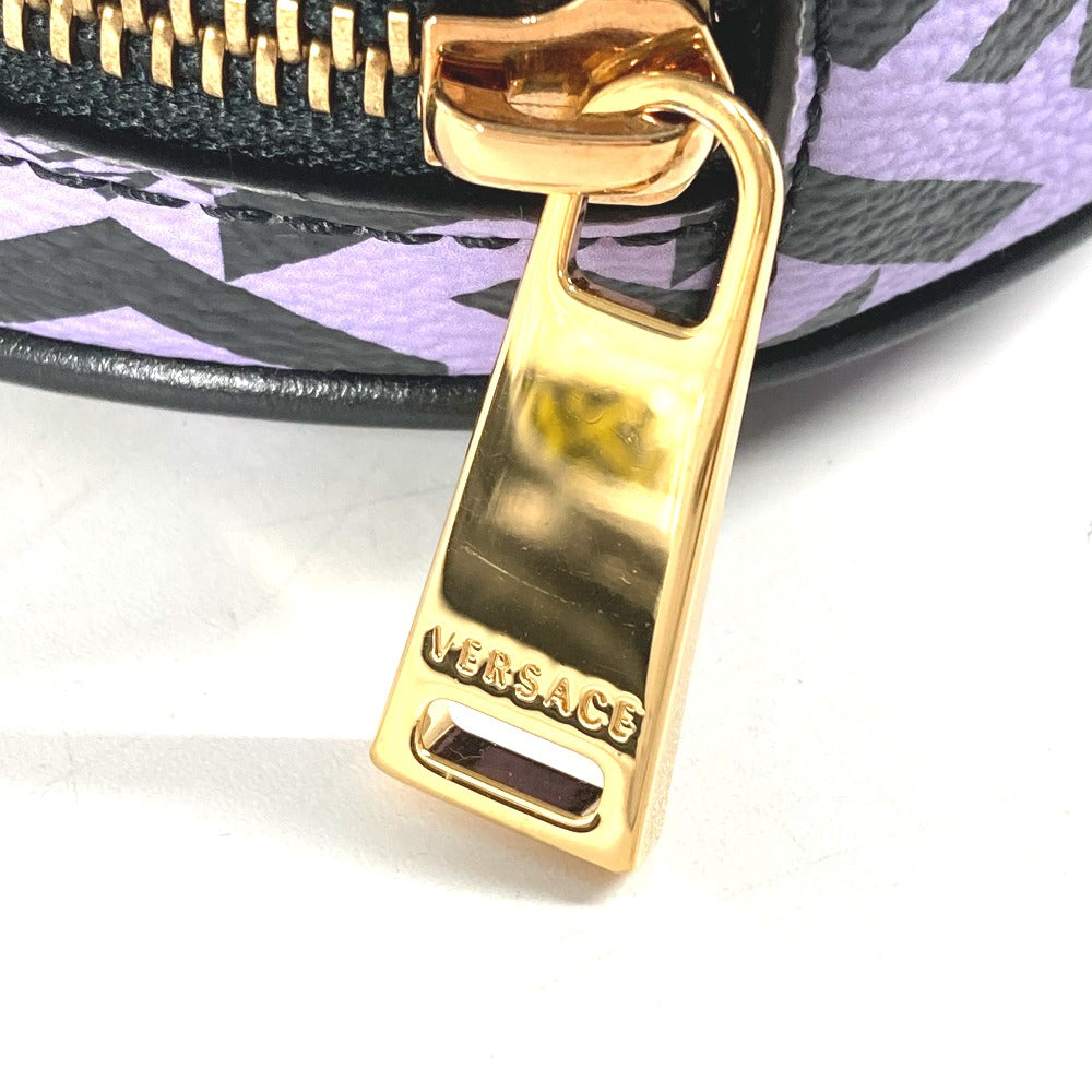 VERSACE Pouch leather purple All logo Lagreca round Women Used Authentic