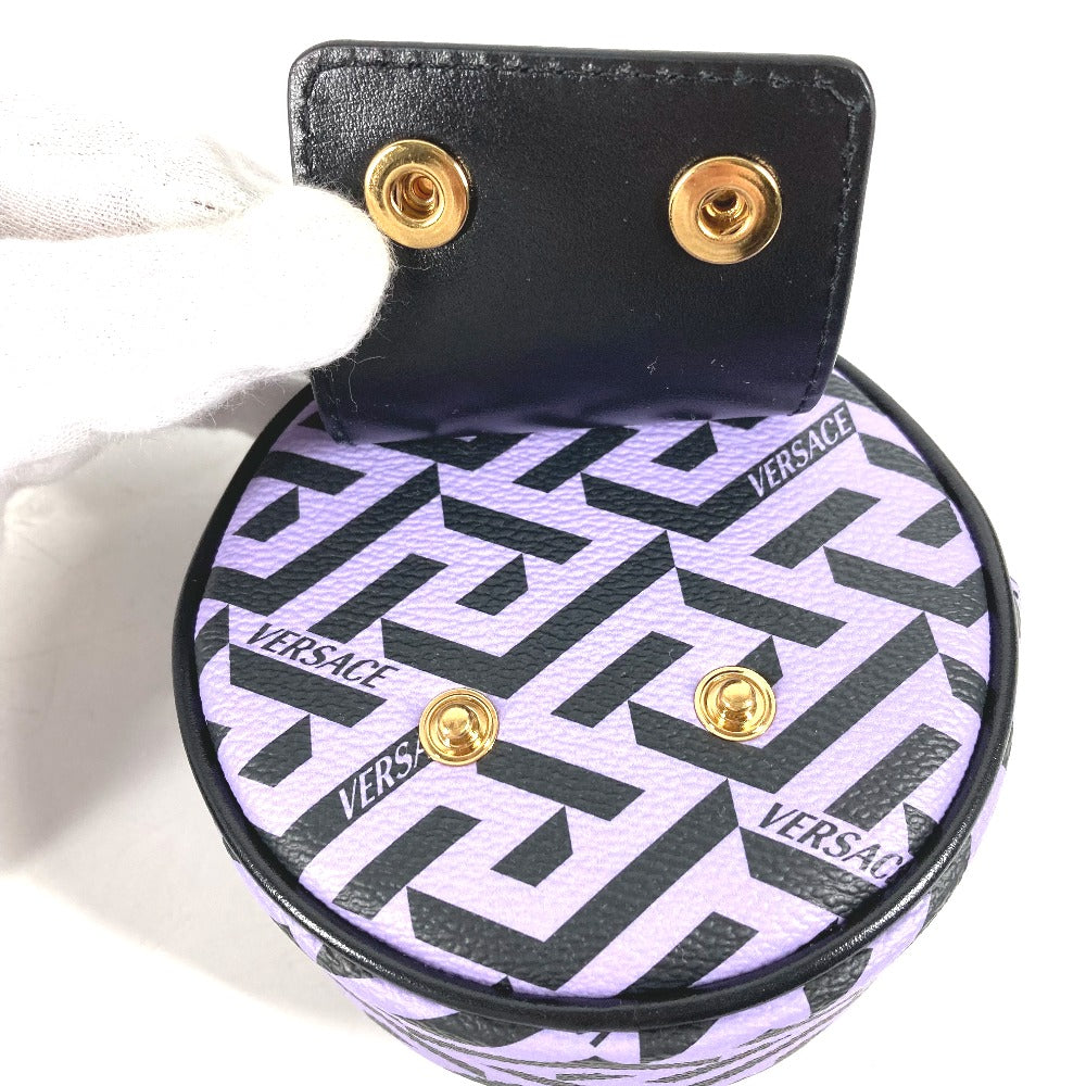 VERSACE Pouch leather purple All logo Lagreca round Women Used Authentic