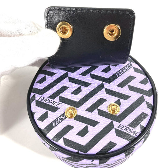 VERSACE Pouch leather purple All logo Lagreca round Women Used Authentic