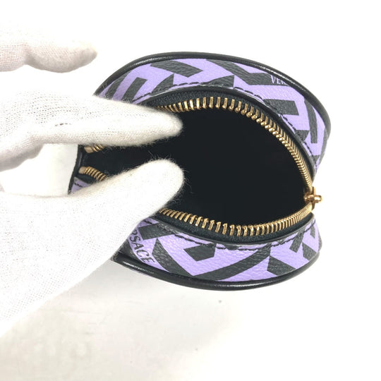 VERSACE Pouch leather purple All logo Lagreca round Women Used Authentic