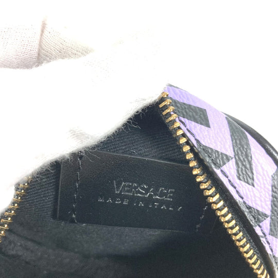 VERSACE Pouch leather purple All logo Lagreca round Women Used Authentic