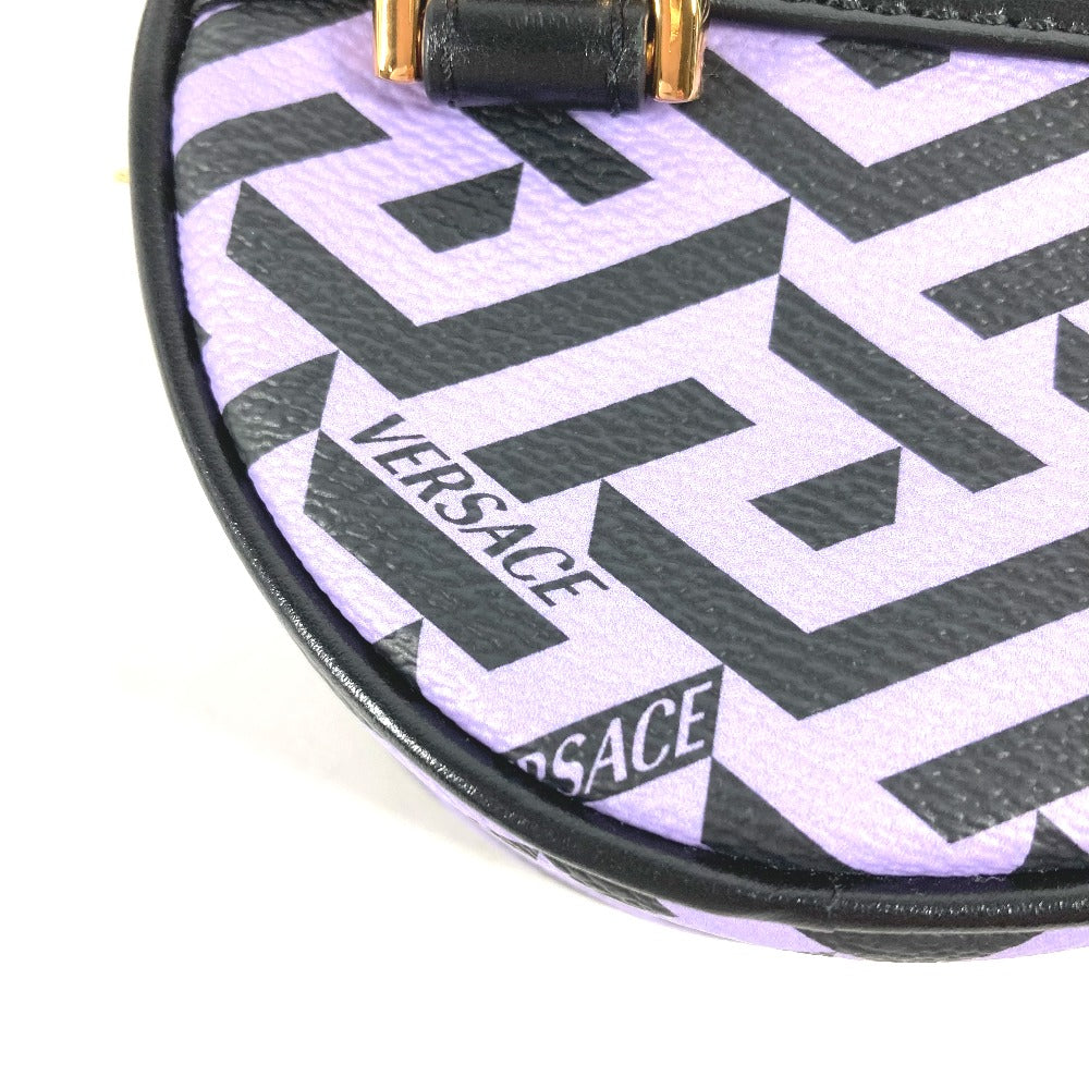 VERSACE Pouch leather purple All logo Lagreca round Women Used Authentic