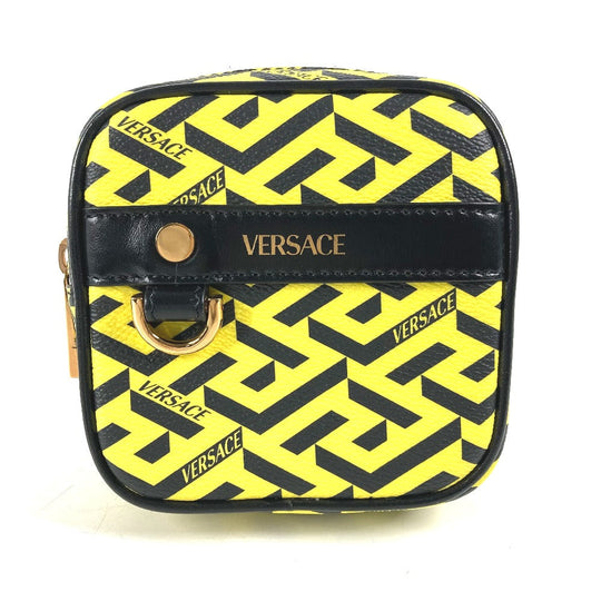 VERSACE Pouch leather yellow Total logo Lagreca Sculler Women Used Authentic