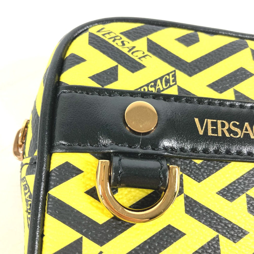 VERSACE Pouch leather yellow Total logo Lagreca Sculler Women Used Authentic