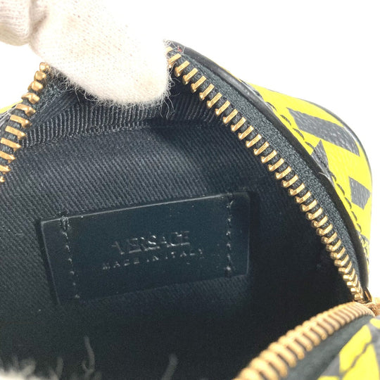 VERSACE Pouch leather yellow Total logo Lagreca Sculler Women Used Authentic