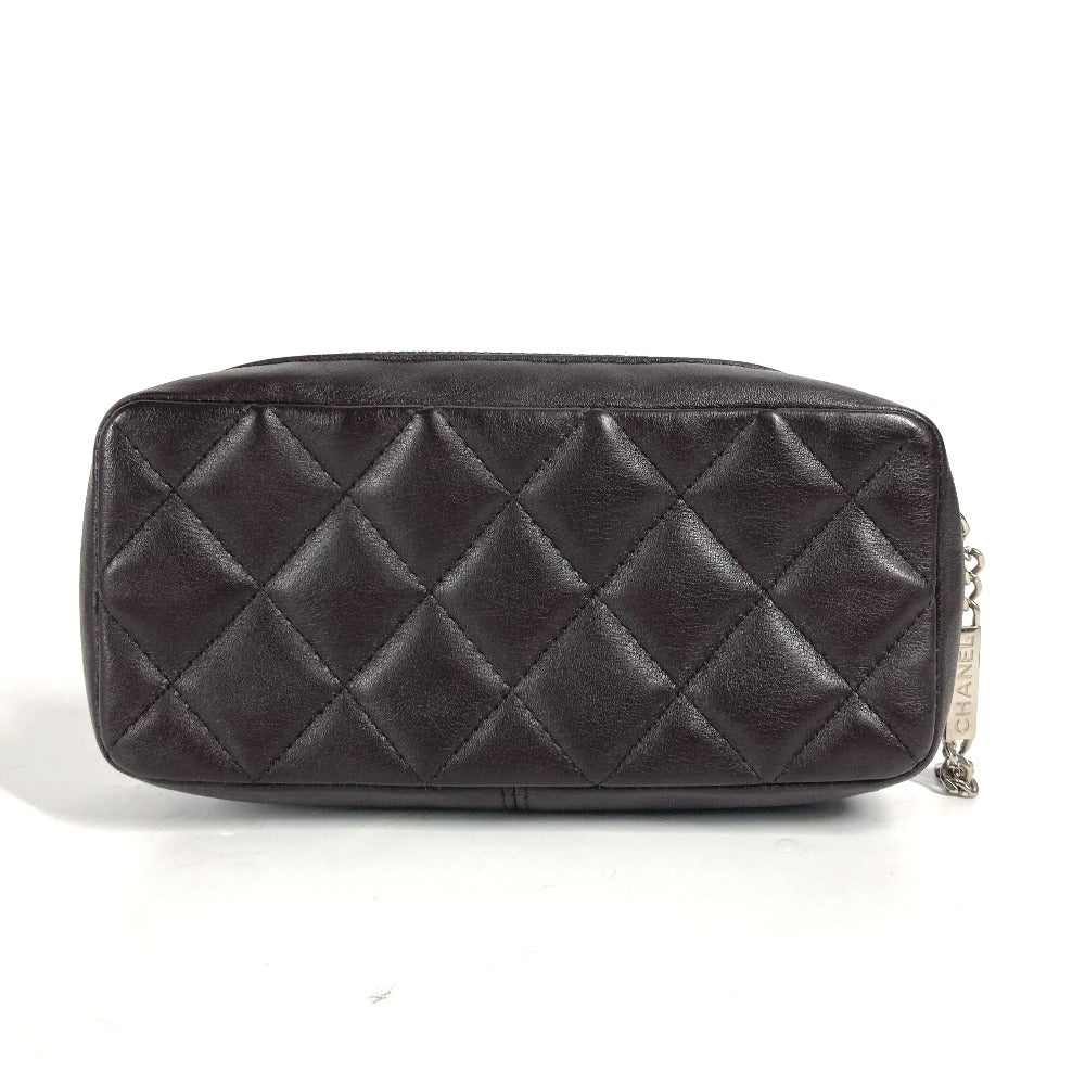 CHANEL Pouch leather Brown Makeup pouch Cosmetics Pouch Cambon line Women Used Authentic