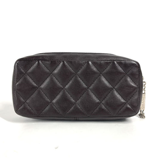 CHANEL Pouch leather Brown Makeup pouch Cosmetics Pouch Cambon line Women Used Authentic