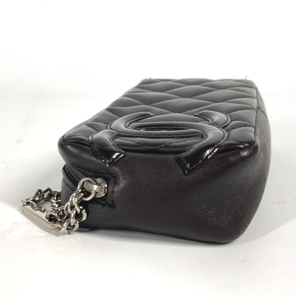 CHANEL Pouch leather Brown Makeup pouch Cosmetics Pouch Cambon line Women Used Authentic