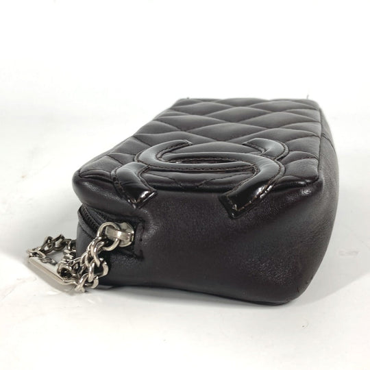 CHANEL Pouch leather Brown Makeup pouch Cosmetics Pouch Cambon line Women Used Authentic