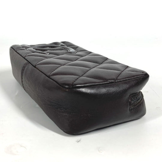CHANEL Pouch leather Brown Makeup pouch Cosmetics Pouch Cambon line Women Used Authentic