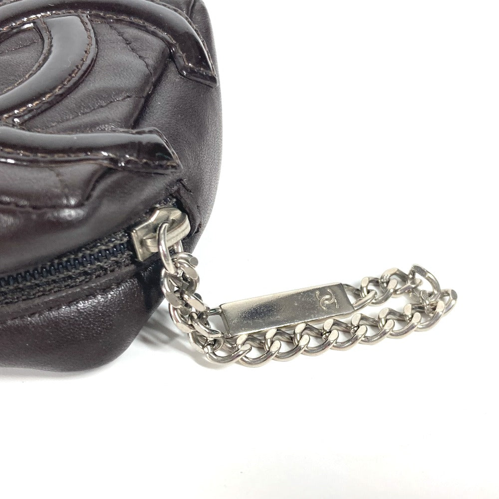CHANEL Pouch leather Brown Makeup pouch Cosmetics Pouch Cambon line Women Used Authentic