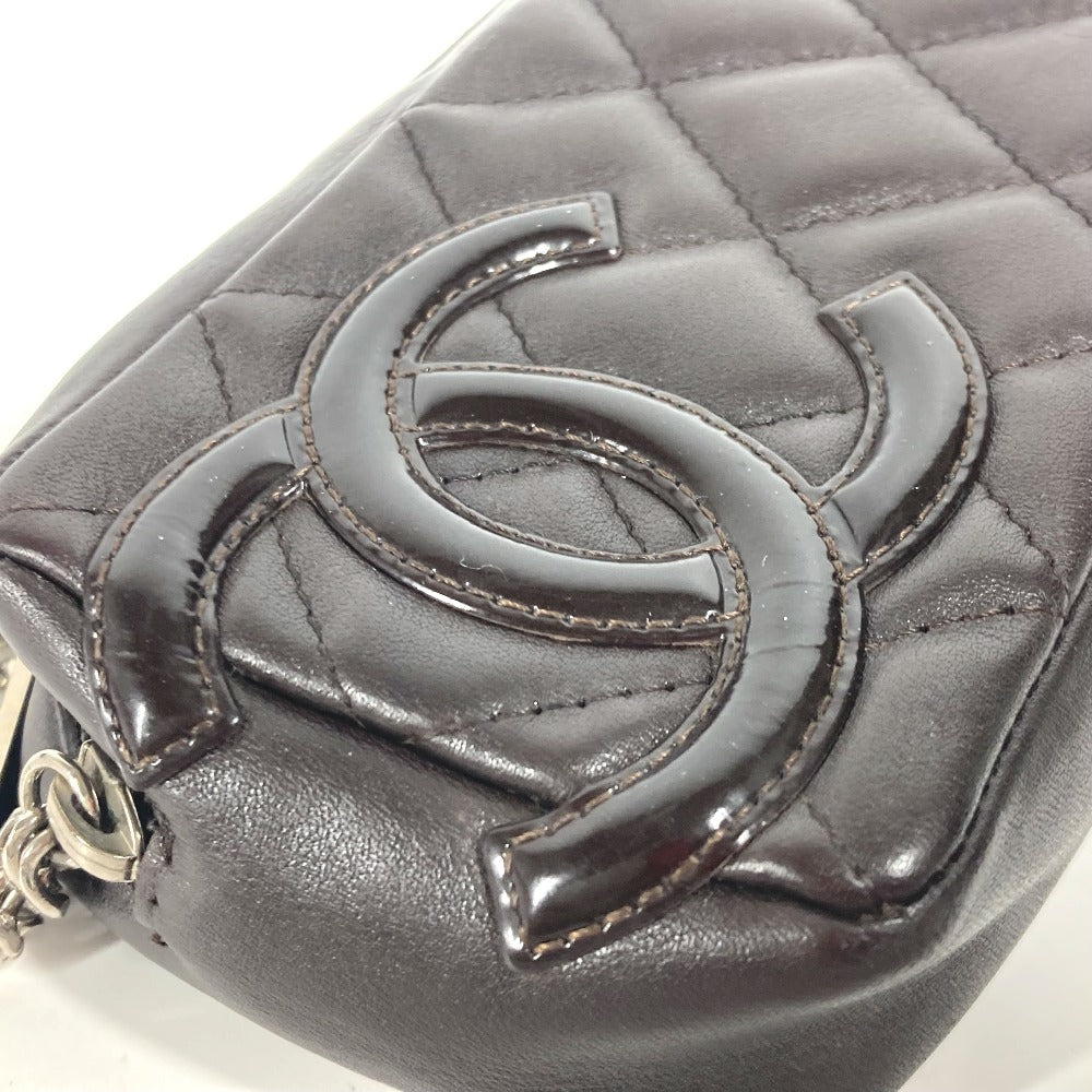 CHANEL Pouch leather Brown Makeup pouch Cosmetics Pouch Cambon line Women Used Authentic