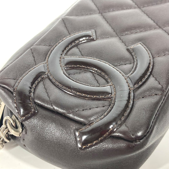 CHANEL Pouch leather Brown Makeup pouch Cosmetics Pouch Cambon line Women Used Authentic