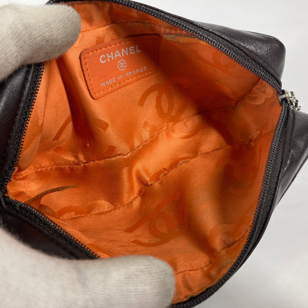 CHANEL Pouch leather Brown Makeup pouch Cosmetics Pouch Cambon line Women Used Authentic