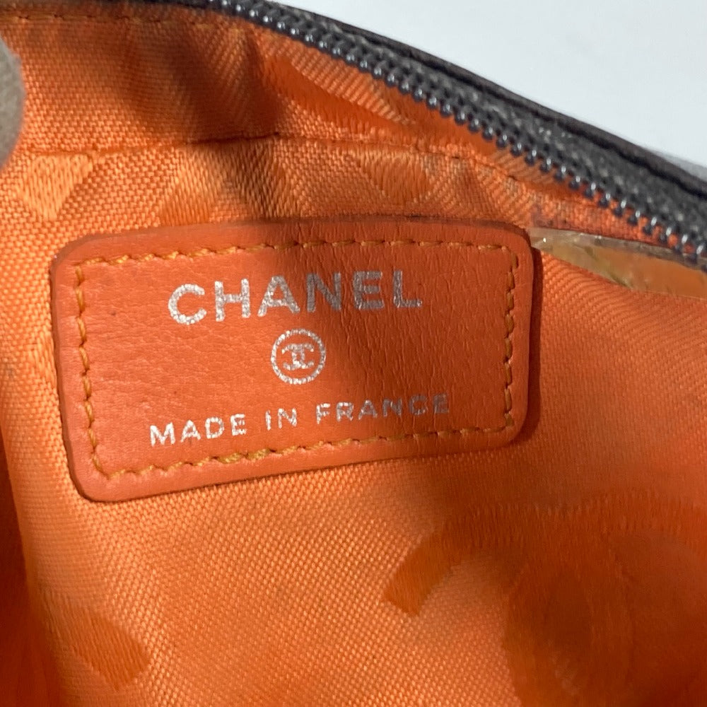 CHANEL Pouch leather Brown Makeup pouch Cosmetics Pouch Cambon line Women Used Authentic