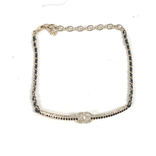 CHANEL Necklace AB9152 metal black A22 CC COCO Mark Rhinestone Choker Women Used Authentic