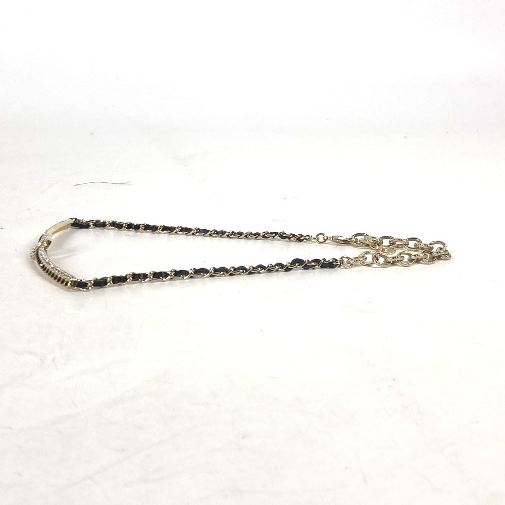 CHANEL Necklace AB9152 metal black A22 CC COCO Mark Rhinestone Choker Women Used Authentic