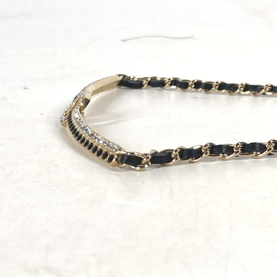 CHANEL Necklace AB9152 metal black A22 CC COCO Mark Rhinestone Choker Women Used Authentic