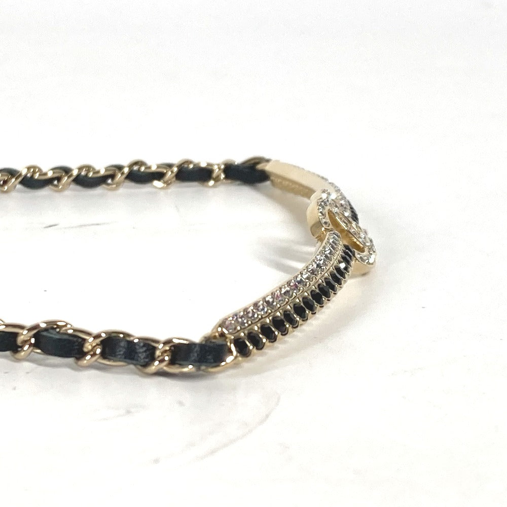 CHANEL Necklace AB9152 metal black A22 CC COCO Mark Rhinestone Choker Women Used Authentic