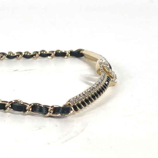 CHANEL Necklace AB9152 metal black A22 CC COCO Mark Rhinestone Choker Women Used Authentic