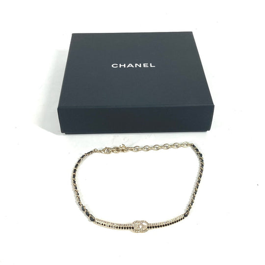 CHANEL Necklace AB9152 metal black A22 CC COCO Mark Rhinestone Choker Women Used Authentic
