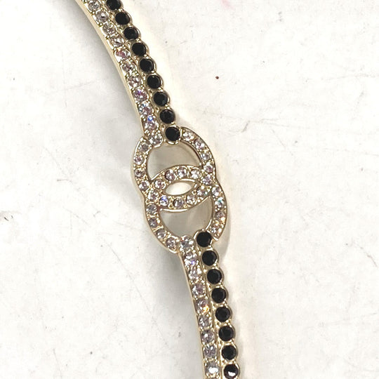 CHANEL Necklace AB9152 metal black A22 CC COCO Mark Rhinestone Choker Women Used Authentic