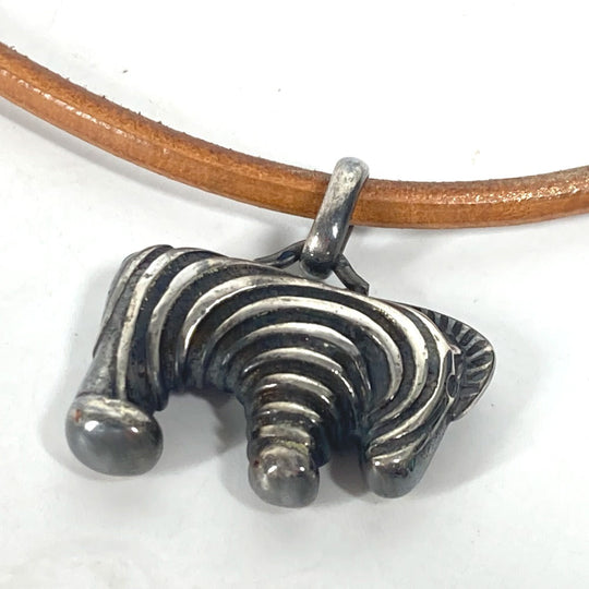 HERMES Necklace leather Silver animal Zebra Choker Women Used Authentic