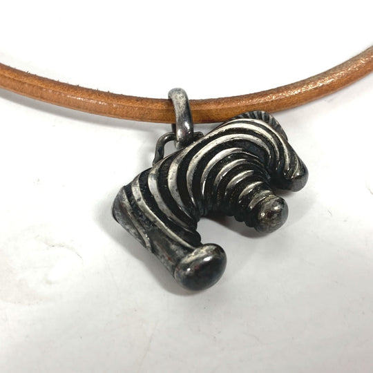 HERMES Necklace leather Silver animal Zebra Choker Women Used Authentic