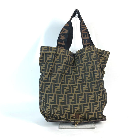 FENDI Shoulder Bag Nylon Brown Bag Tote Bag shawl Zucca folding logo Women Used Authentic
