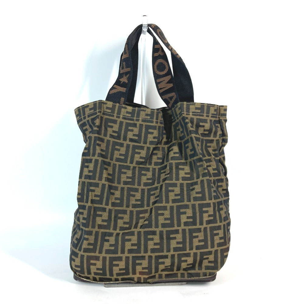 FENDI Shoulder Bag Nylon Brown Bag Tote Bag shawl Zucca folding logo Women Used Authentic