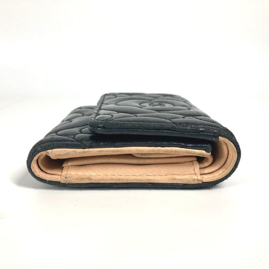 CHANEL Trifold wallet leather black By color Camelia Women Used Authentic