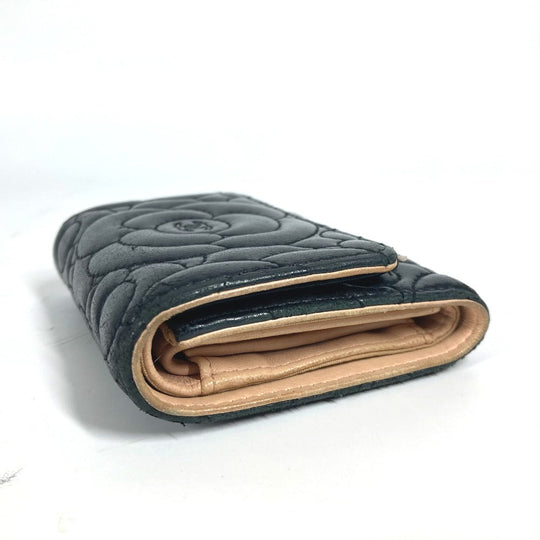 CHANEL Trifold wallet leather black By color Camelia Women Used Authentic